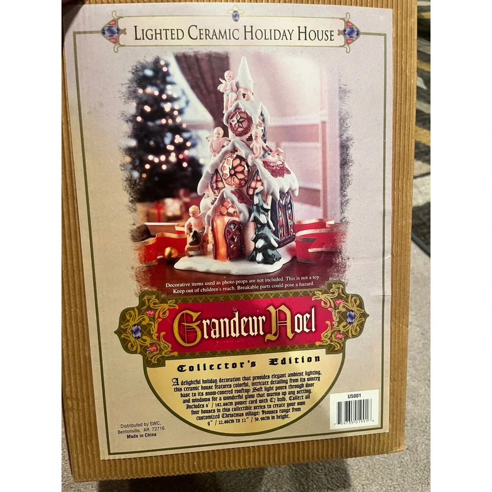 Grandeur Noel Lighted Ceramic Holiday House Angels Christmas Village Collector